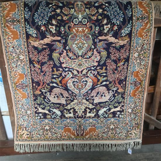 Silk pictorial rug, Bokara mat and Persian beige ground rug